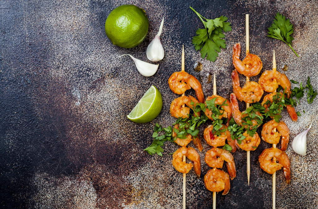 BEET-LIME MARINADE SHRIMPS with AVOCADO SAUCE